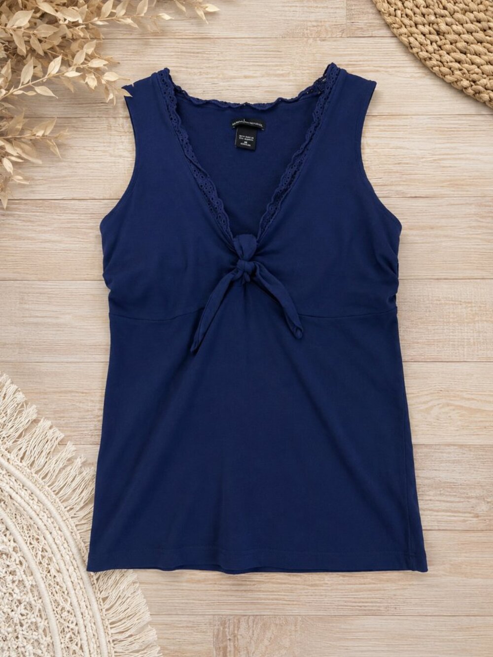 Moda International Navy Blue Sleeveless Tie Front Tank Top